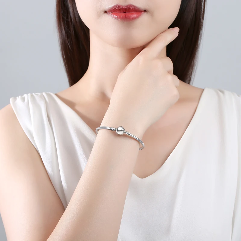 925 Sterling Silver Bracelets Bangles Crystal Ball Love Heart Clasp Beads Charms Moments Bracelet for Women DIY Jewelry