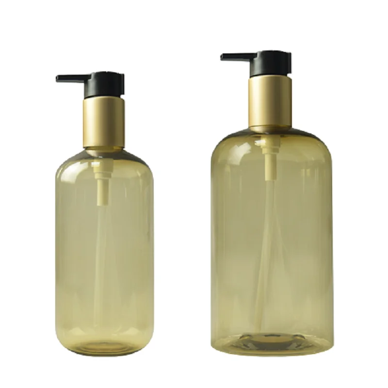 

10pcs Plastic PET Lotion Pump Bottle 300 500ml Clear-Gold Round Soap Dispenser Body Wash Shower Gel Shampoo Conditioner Bottles