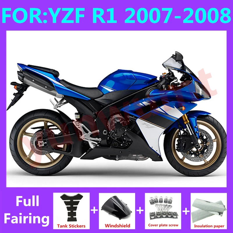 

Новинка, инъекционная форма ABS для мотоцикла, полный комплект обтекателей, подходит для YZF R1 2007, 2008 детской модели 07, 08, Обтекатели для кузова, комплект синего и черного цветов