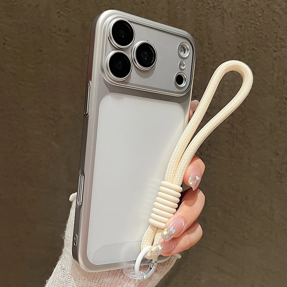 Luxury Plating Matte Translucent Phone Case with Air Lens Protection and Lanyard