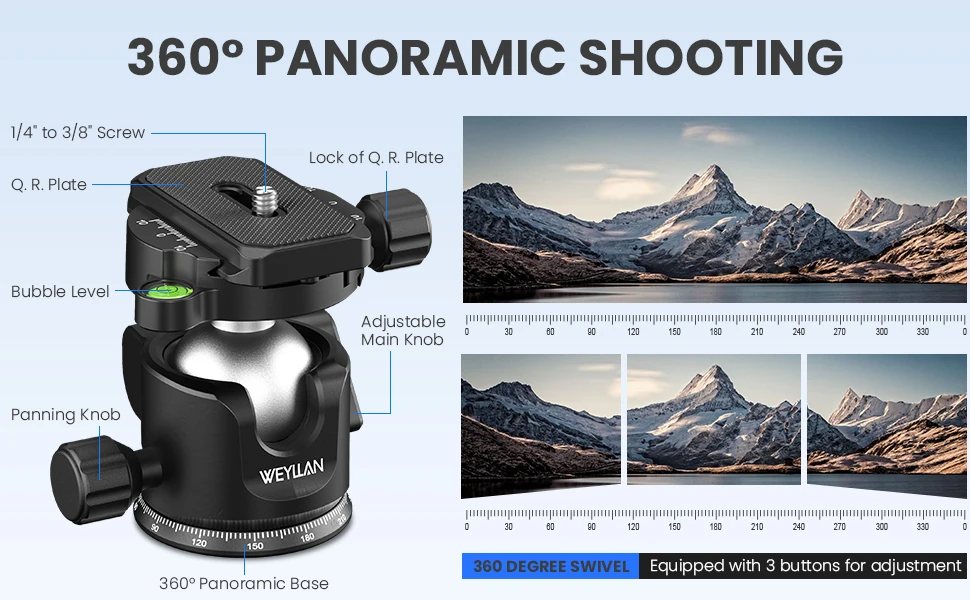 Metal Ball Head 36mm Tripod Head Full Metal CNC Panoramic Camera Tripod Head wi