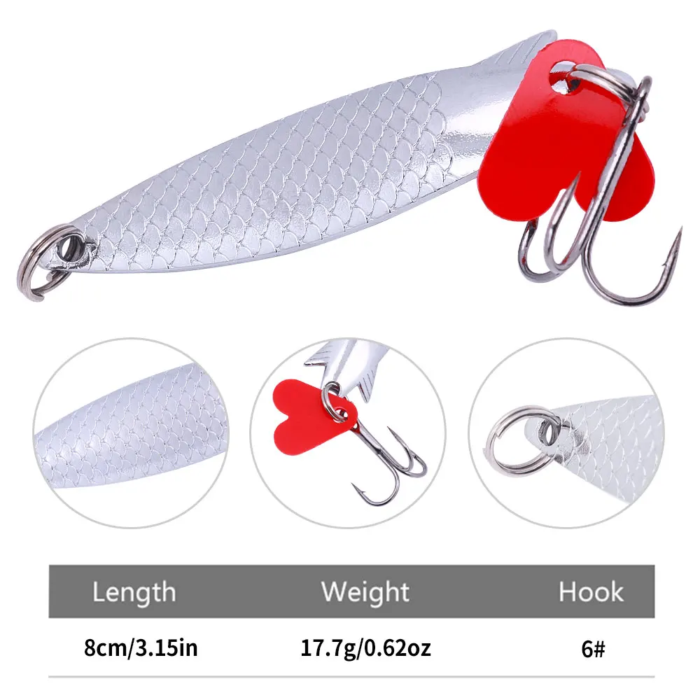 Fishing Lure Carp Fishing Bait 1pcs Fishing Spoon 7g 10g 28g 50g Metal Spoons Lure Hard Bait Spinner Fishing Lure Sequins Artificial Bait with Treble Hook
