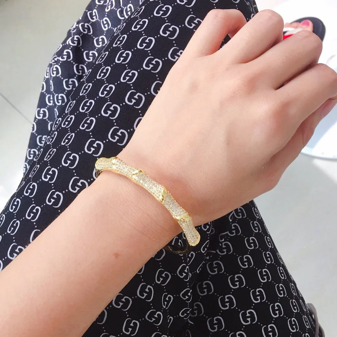 2022 Hot Trend Brand Half Circle Full Of Diamond Bamboo Bracelet Gold Rose Gold Silver Process Natural Malachite Feminine