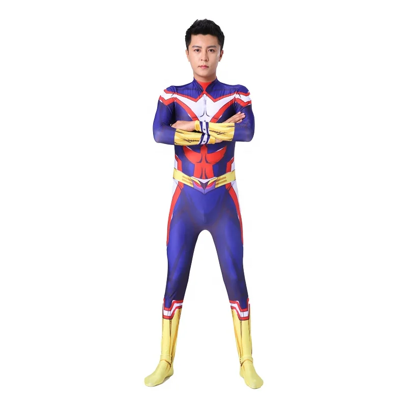 

Hot Sale Japan Comics Anime Cosplay Party Blue Full Body Cool Jumpsuit My Hero Academia All Might Costume for Adults Halloween
