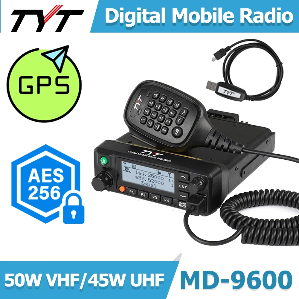 TYTMD9600DMRMobileRadioGPSAES256EncryptedUHFVHFDualBand50W