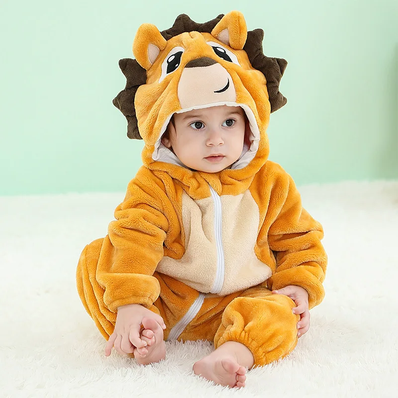 Baby Rompers Winter Kigurumi Lion Costume For Girls Boys Toddler Animal Jumpsuit Infant Clothes Pyjamas Kids