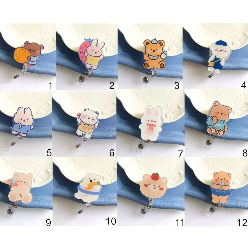 

Cartoon Bear Badge Reel Nurse Workers ID Clip Holder Cute Girl Boy Retractable Name Card Holder Accessory