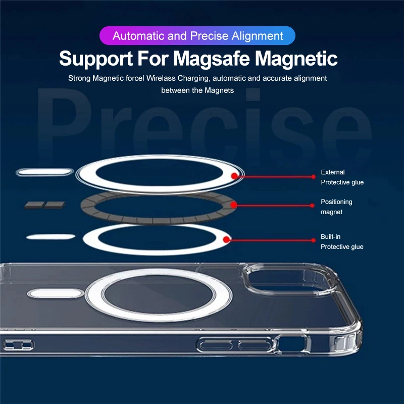 Original For Magsafe Magnetic Wireless Charging Case For iPhone 15 Plus 13 12 Mini 11 Pro Max 7 8 X XR Acrylic Shockproof Cover