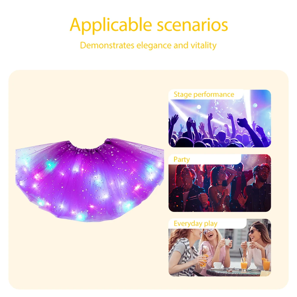 Womens LED Layered Tutus Sparkly Sequin Light Up Tutus Glow Tulle Dance Skirts for Party Rave Festival Carnival Costume