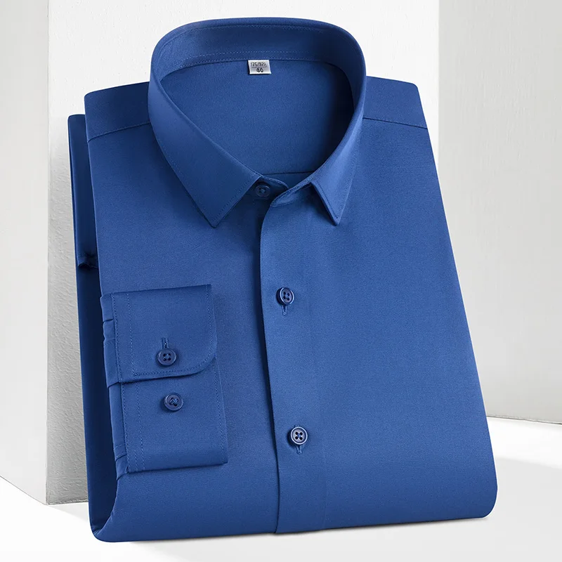 Men's Soft Dress Shirt Smooth Material Non-iron Pocket-less Design Silk Plain Comfortable Casual Long Sleeve Formal Social Shirt