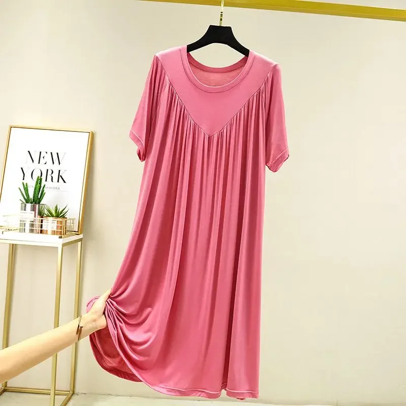 Summer Fashion Solid Color Pleated Homewear Ladies Loose Casual Comfortable Sleep Robe Women\'s Lounge Vestido Female Clothes