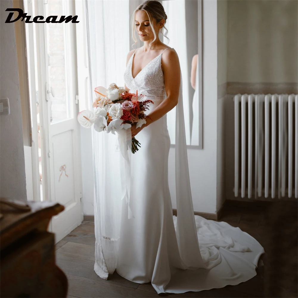 

DREAM Classic Sequined Mermaid Wedding Dress Women Spaghetti Straps Backless Bridal Gowns Sweep Train свадебное платье Customed