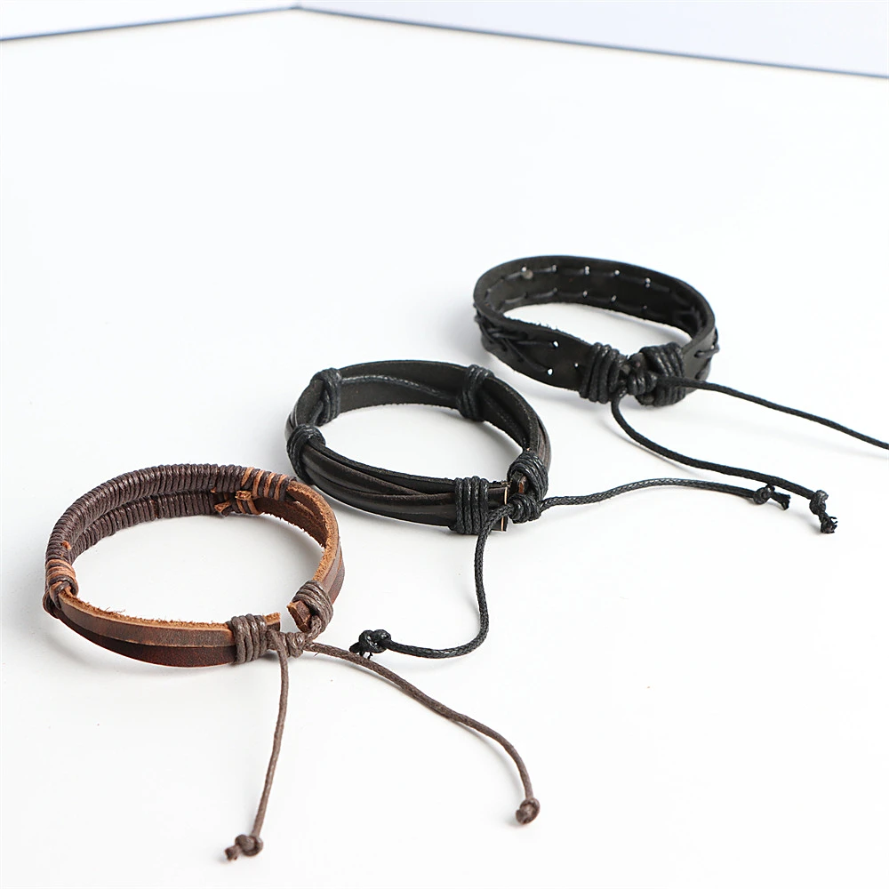 Leather bracelets 20Pcs/Lot Handmade Retro Vintage Leather Cuff Bracelets For Women Men Mix Styles Adjustable Party Gifts