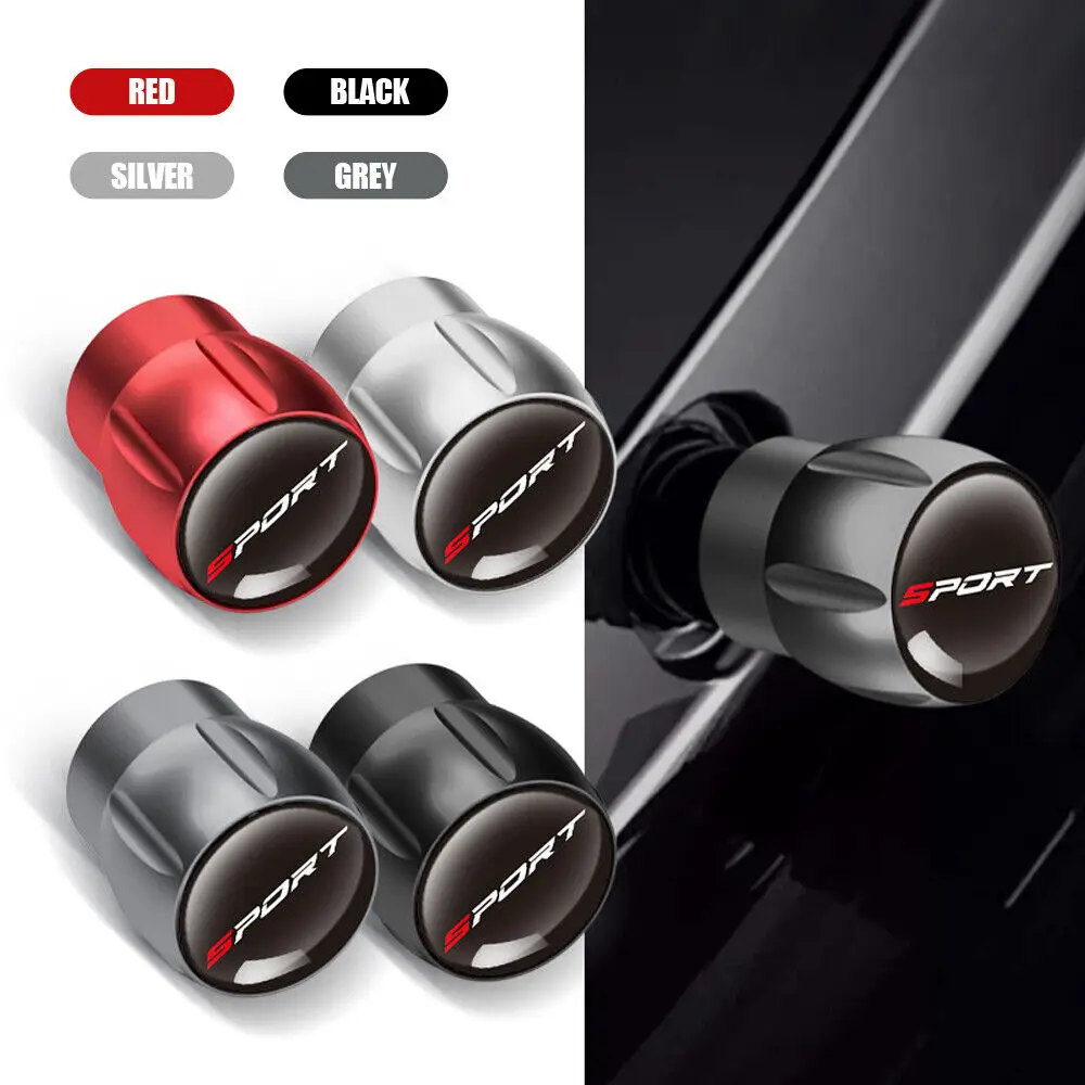 4pcs Metal Car Black Aluminium Metal Alloy Tire Rim Valve Air Port Dust Cover Stems Caps Tire Valve Universal Car Accessories