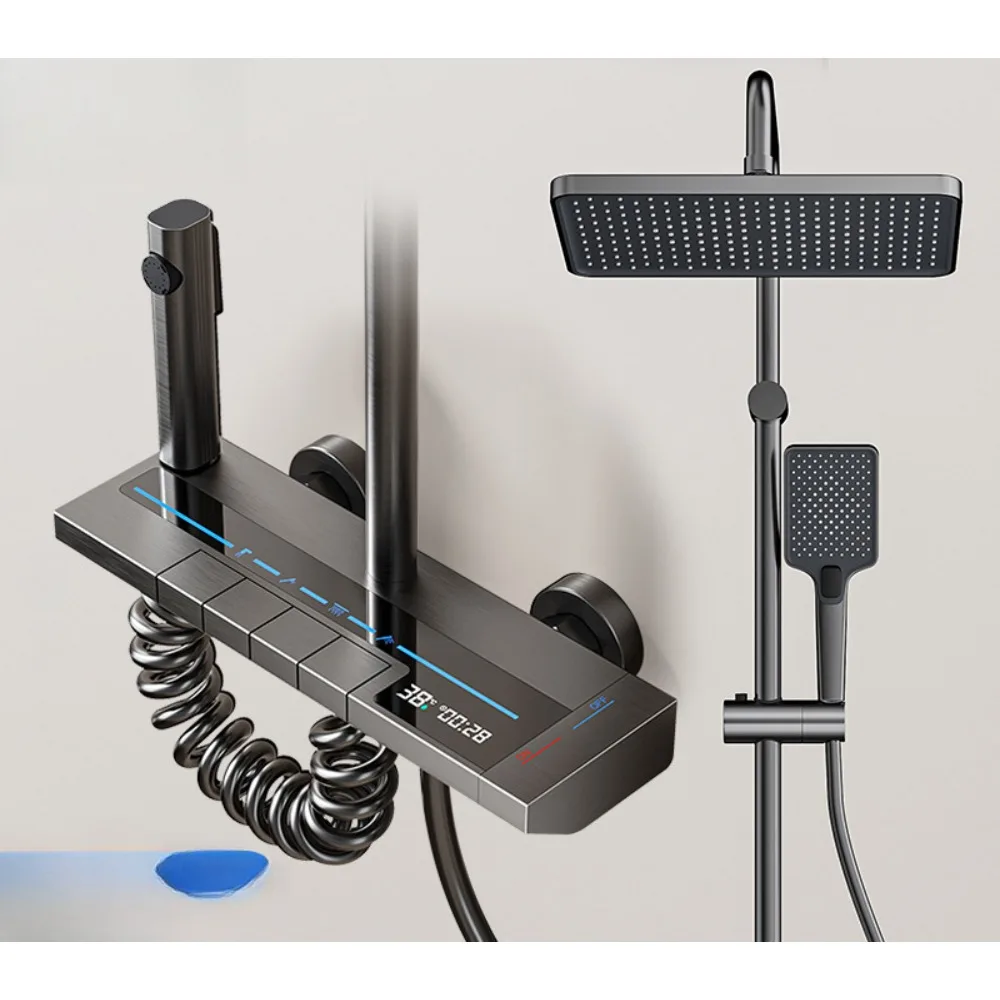 ชุดฝักบัวอาบน้ําแบบใหม่, แสงโดยรอบ, จอแสดงผลดิจิตอลร้อนและเย็น, ฝักบัวแบบปุ่มห้องน้ําแบบแรงดัน, แขวนผนังชุดที่สมบูรณ์ 1