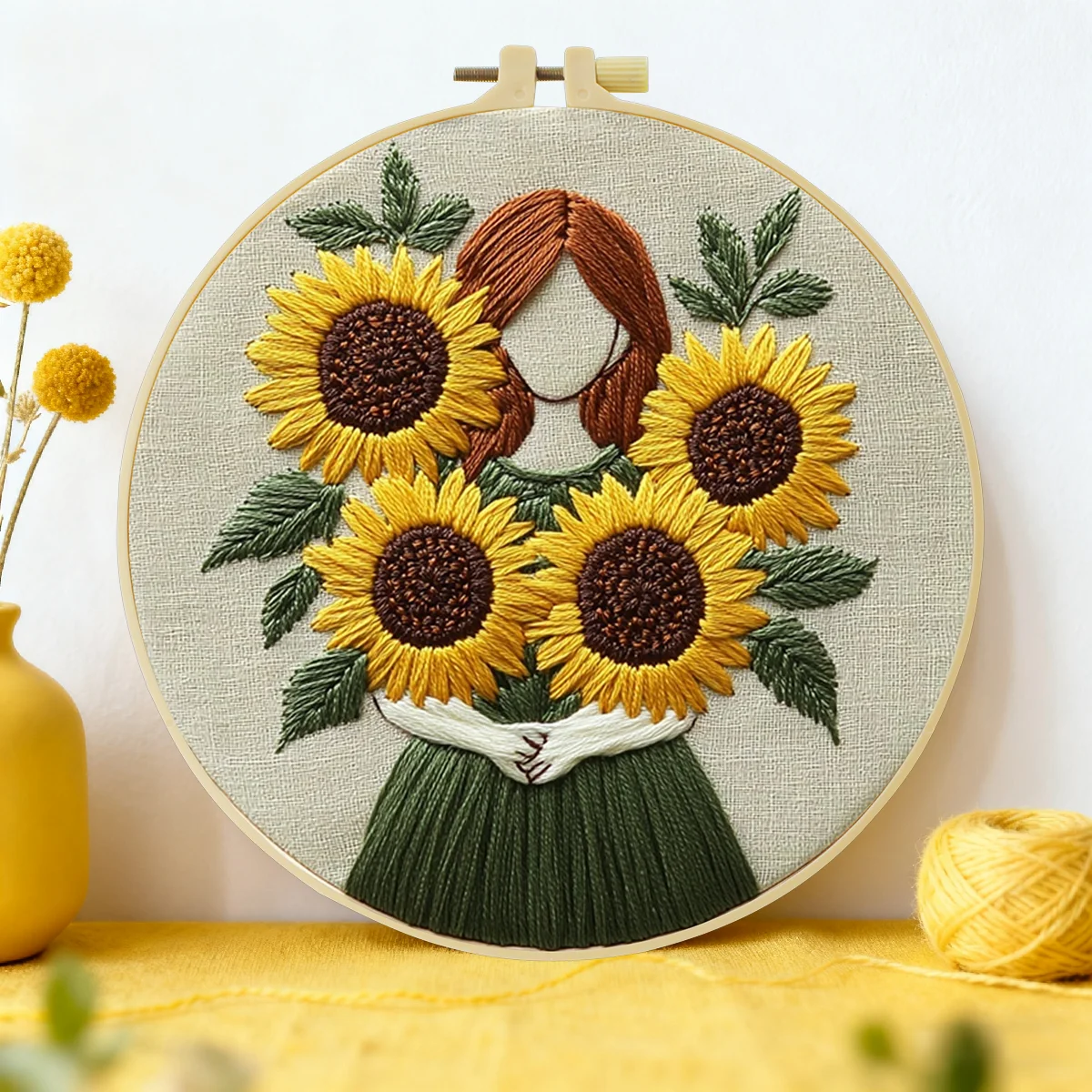 1 Stück 20X20CM/15X15CM 7,87/6,3 Zoll Sonnenblumen-Taschen-Stickerei-Starter-Kit DIY-Kit DIY-Stickerei-Set Handarbeiten Heimdekoration