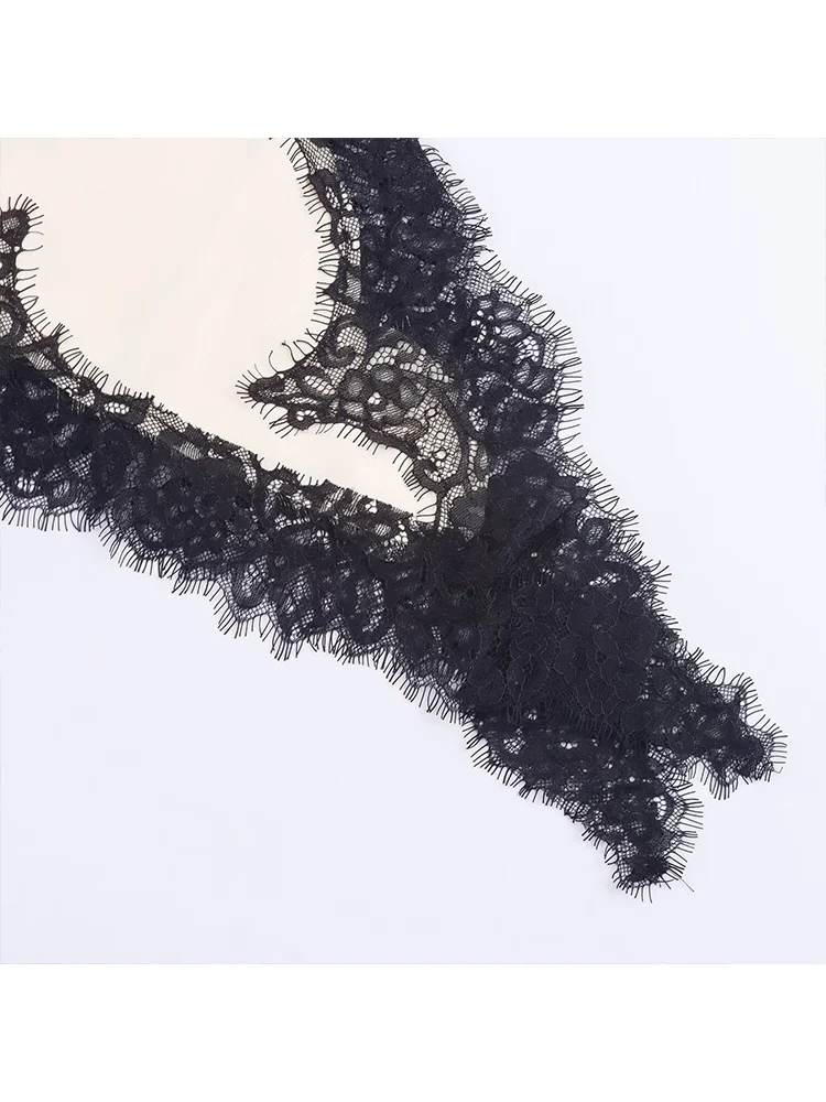 Sexy Female Lace Suspenders Asymmetrical Dresses Backless V Neck Hollow Lace Spliced Party Dress Women 2025 Holiday Dress