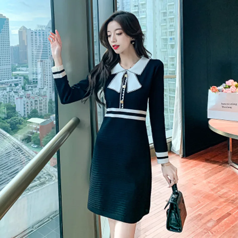 

2023 Small Fragrance Slim Temperament Sweater Knitting Dresses Women Autumn Winter Long Sleeves Sweater Dresses Female Clothing