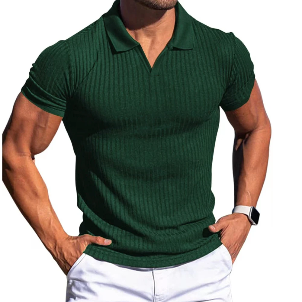 Men Short Sleeve Slim Tshirts Summer Solid Knit Tee Tops