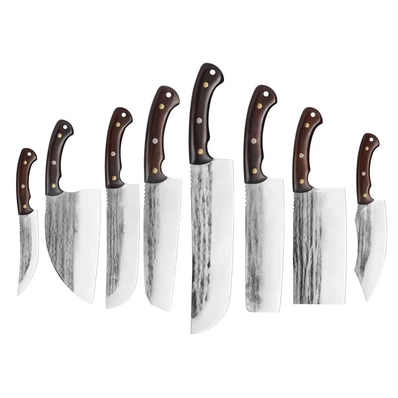 1-8pcs Kitchen Stainless Steel Slicing Knife Sharp Boning Knife Chef Hammer Pattern Japanese Style Universal