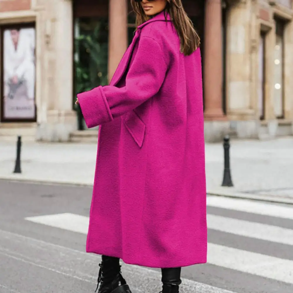 

Женское ветрозащитное пальто, Стильное женское длинное Свободное пальто, теплое пальто с лацканами и карманами на двойных пуговицах, идеально подходит для женщин на осень и зиму