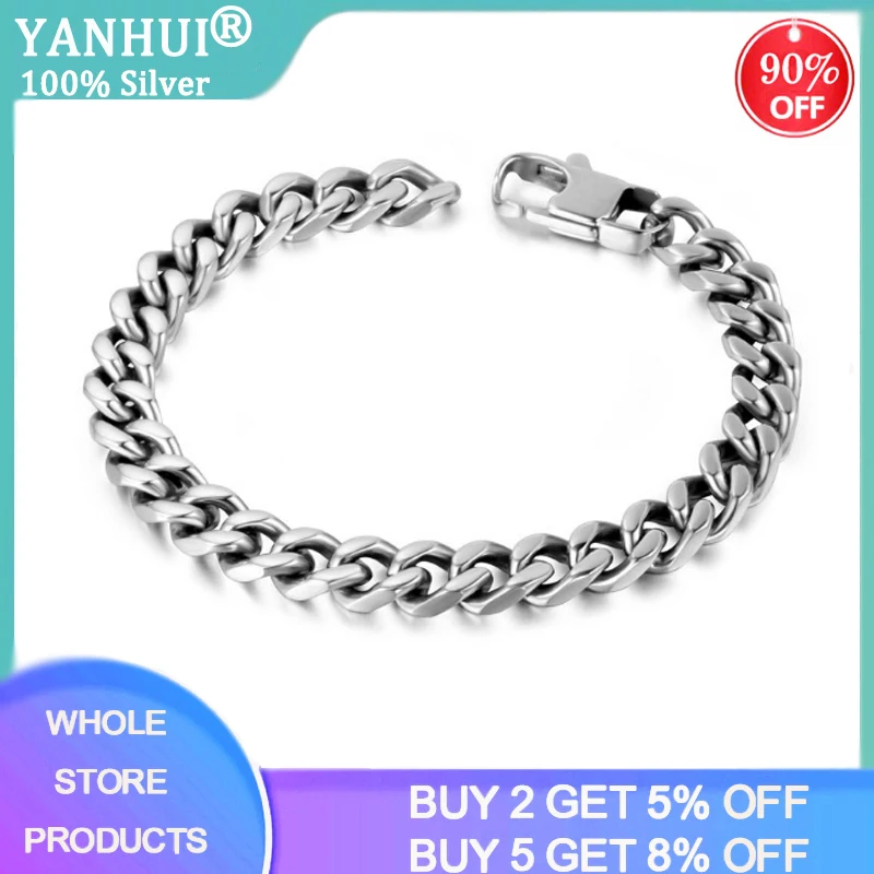 8mm Silver-Tone Stainless Steel Curb Chain Bracelet