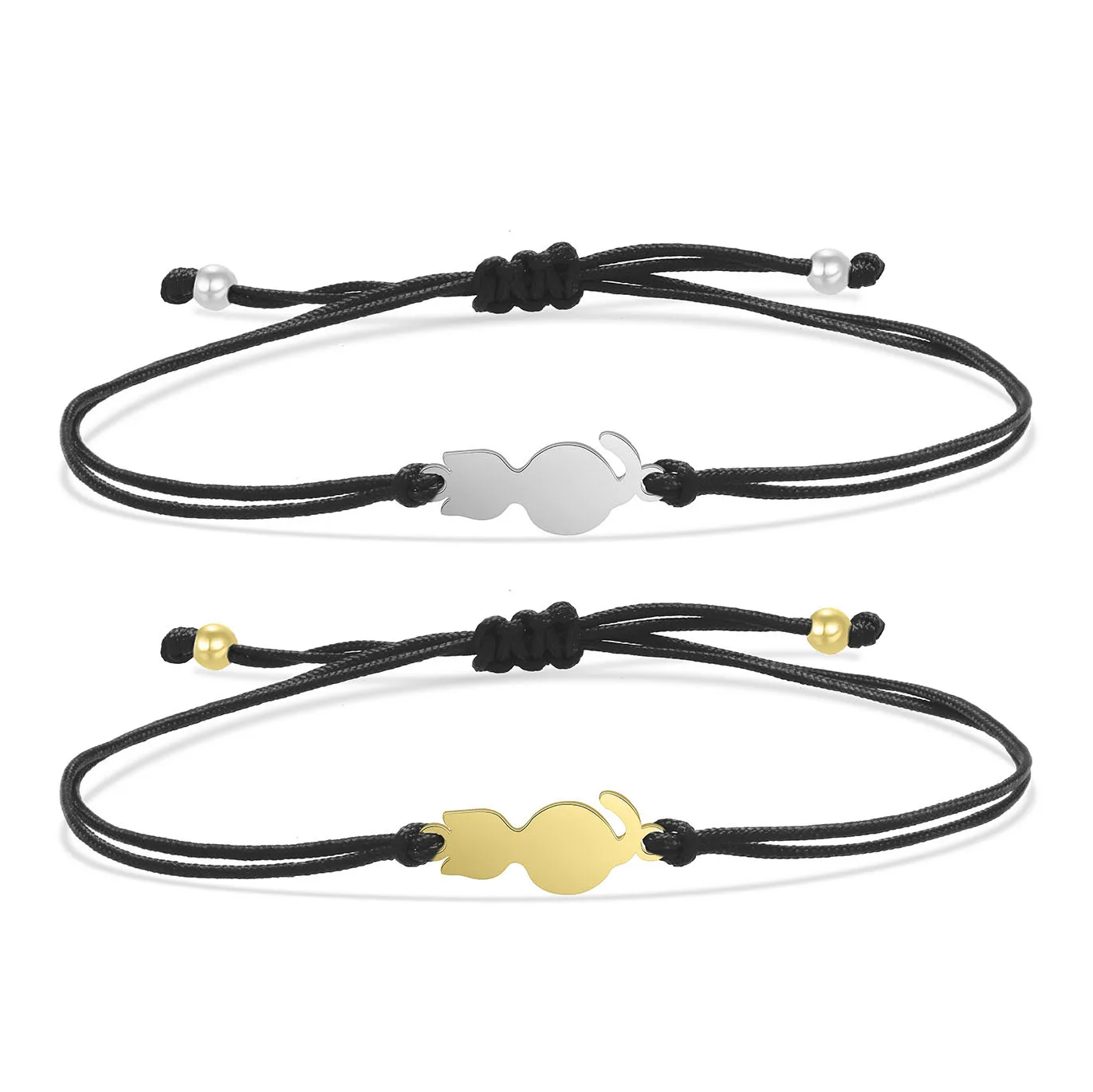 Gold-plated Stainless Steel Delicate Polished Cute Cat Charm Bracelet Women Fashion Red String - PeticaDeals