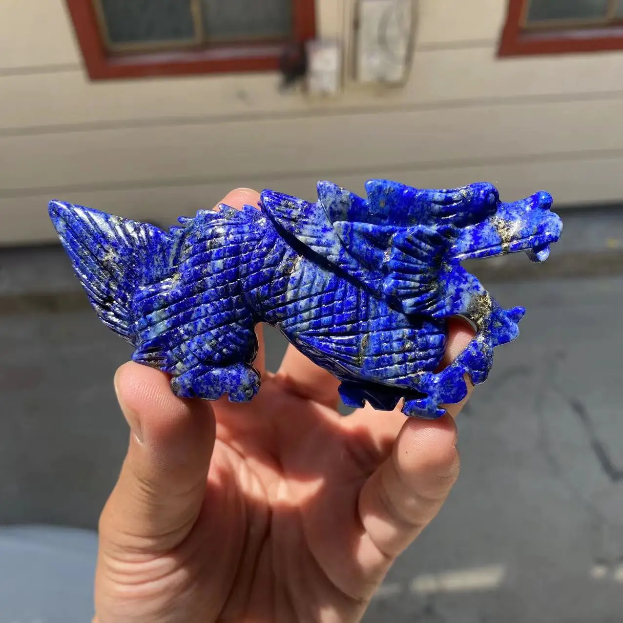 

1PC Natural lasurite rock hand carved dragon ornaments lapis lazuli crystal sculpture