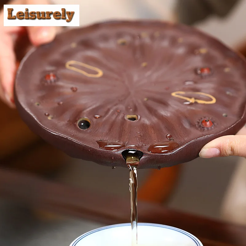 Handmade Yixing Purple Clay Pot Bearing Holder Lotus Dry Soaking Platform Water Storage Pot Tea Tray Gaiwan Base Kung Fu Teaware