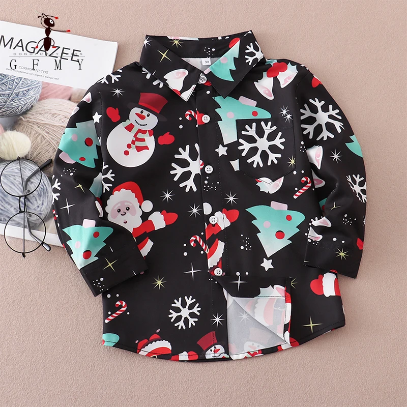 Kids shirts boys shirts GFMY boys shirt cartoon snowman children's New Year long-sleeved clothes baby toddler Christmas cardigan Korean style tops 1y-6y