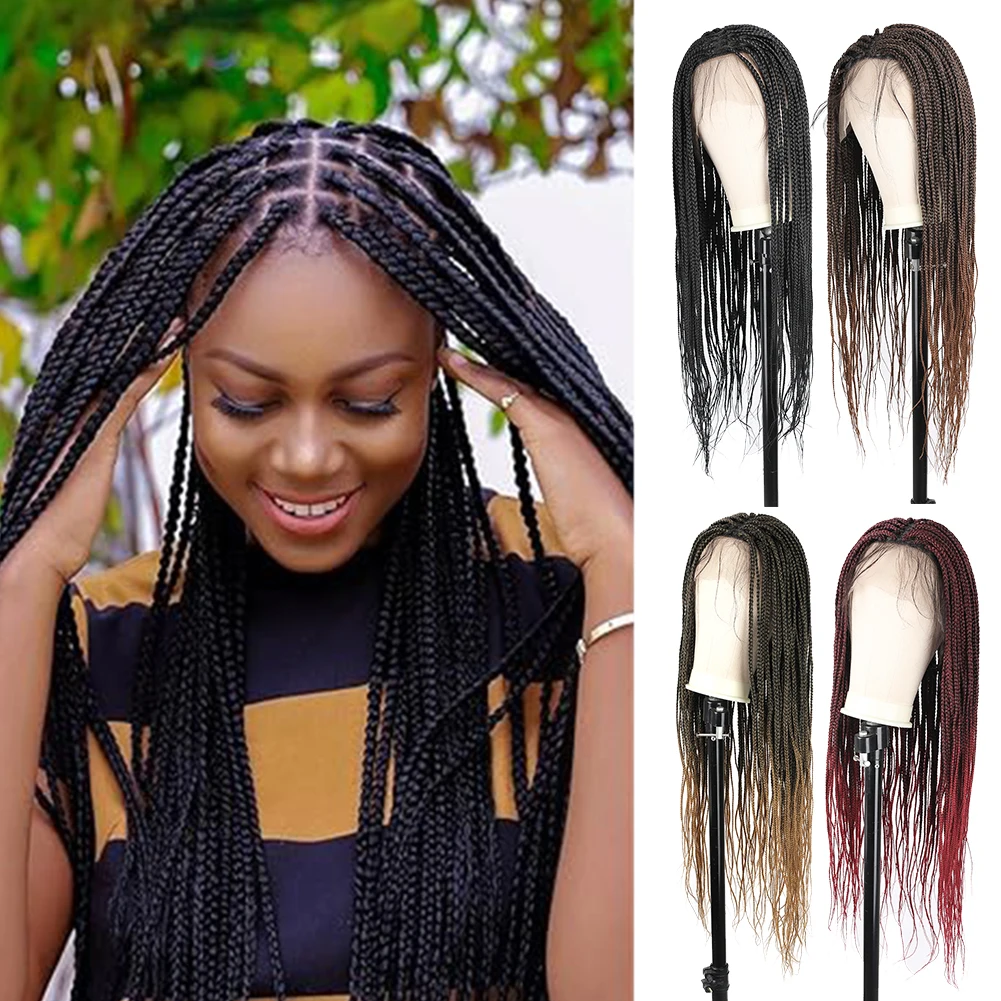 

Lace Front Box Braided Synthetic Wigs Knotless Cornrow Braids 26 Inch Black Lace Frontal Wigs With Baby Hair for Women