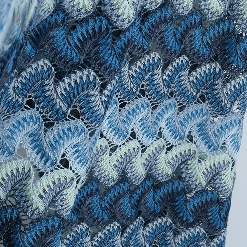Gradient Mixed Color Knitted Fabric Pure Polyester Warp Knitted Jacquard Hollow Bohemian Style Fashionable Fabrics By Yard 4