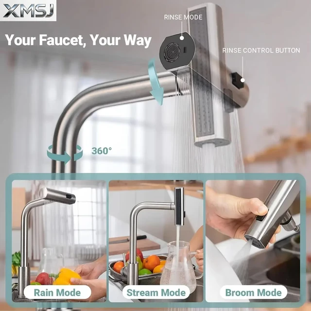 ก๊อกน้ำในครัวแบบดึงออกได้ 360 °   ก๊อกผสมอ่างล้างจานแบบหมุนได้, หัวฉีดน้ำสแตนเลส, ก๊อกผสมน้ำร้อนและน้ำเย็น 2