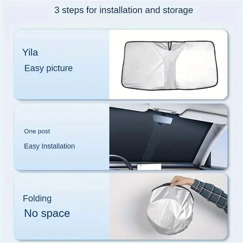 Car Sunshade, Sunscreen, Thermal Insulation Sunshade Curtain Front Windshield Car Mounted Sunshade Interior Cooling