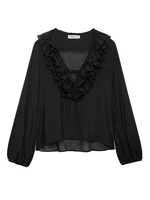 Zevity Women Fashion Long Sleeve V Neck Tierred Ruffles Loose Blouse Female Solid Color Casual Shirts Blusas Chic Tops LS6317 - Image 2