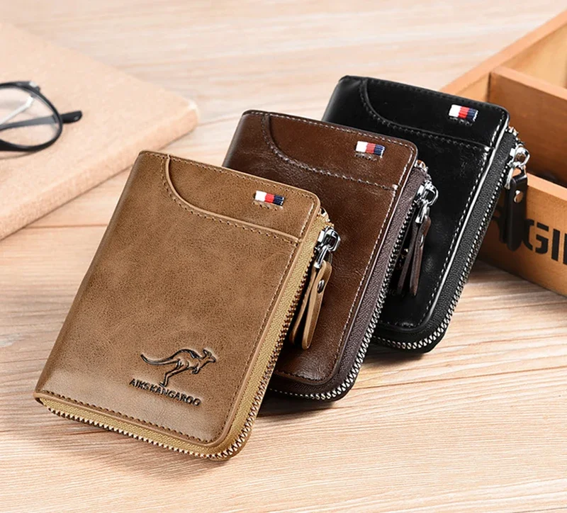 Luxury RFID Blocking Wallet - Mens Zipper Business Card Holder