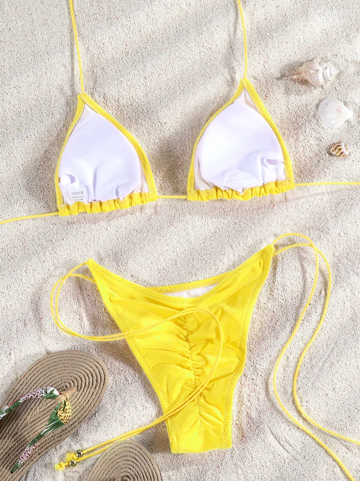 Conjunto De Bikini Texturizado Sujetador Tipo Cami Con Tirantes Ajustables Y Parte Inferior De