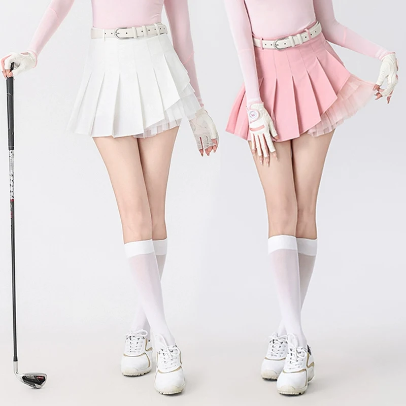 New MY golf ladies short style skirt pants woman breathable lace splicing pleated skort tennis sports casual culottes golfwear
