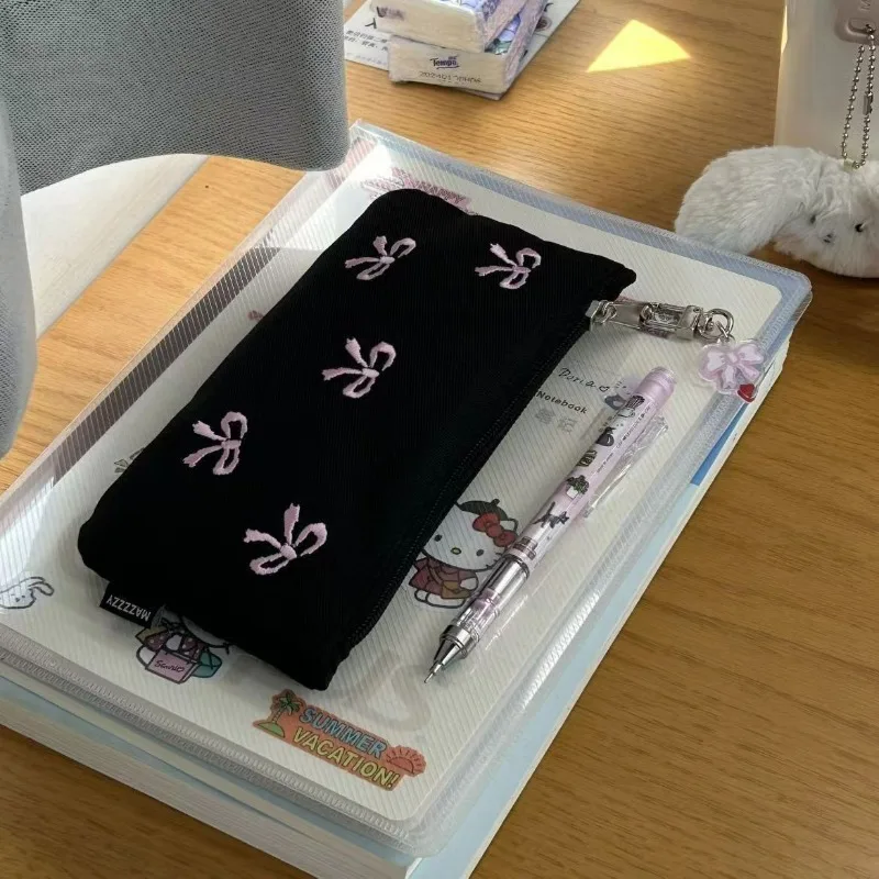 블랙 보우 자수 펜 가방 고급스러운 화장품 수납 가방 심플한 인스 스타일 화장품 가방 1개