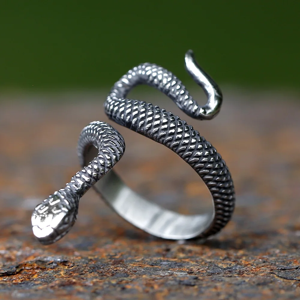 Fashion 316L Stainless Steel Viking Rattler Snake Ring Punk Cool Gothic Women Men Unisex Serpent Jewelry free shipping 4