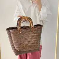Women’s Woven Large Capacity Handbag – Bamboo Handle Crochet Tote Bag, Casual Shopping & Vacation Beach Bag for Ladies - Image 4