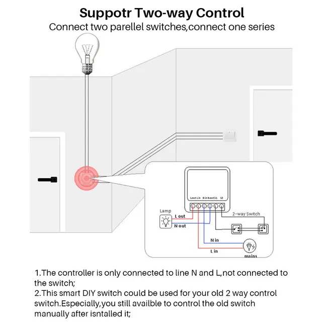 eWeLink 16A Mini DIY Wifi Smart Switch Support Two-way Control Smart Home Otomasi Bekerja Alexa Google Assistant Remote Control 6