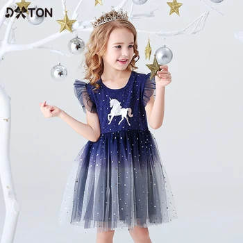 DXTON Girls Clothes 2022 New Summer Princess Dresses Flying Sleeve Kids Dress Unicorn Party Girls Dresses Children Clothing 3-8Y 1