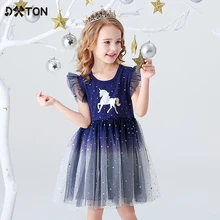DXTON Girls Clothes 2022 New Summer Princess Dresses Flying Sleeve Kids Dress Unicorn Party Girls Dresses Children Clothing 3-8Y