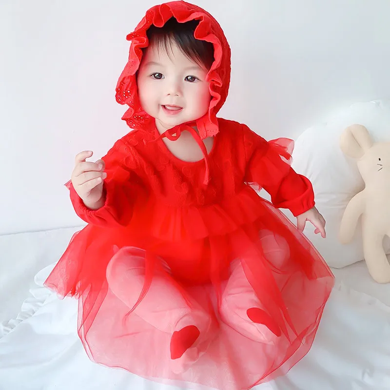 

Newborn girl's dress 0-24M Princess dresses Long sleeve Girl baby clothing autumn Girl's red dress