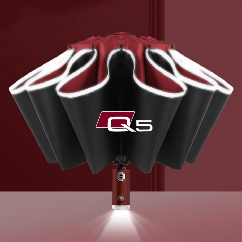 

For Audi Quattro Q5 TT RS5 RS6 RS7 S7 S8 QS5 Fully Automatic UV Umbrella With LED Flashlight Reflective Stripe Reverse Umbrella