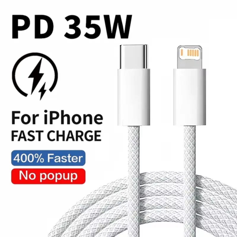 Braided 35W Fast Charge PD Cable For iPhone 13 14 Pro Max 11 12 mini X XR XS Max 7 8 Plus Quick Charging USB-C Data Cables 1m 2m - Image 3