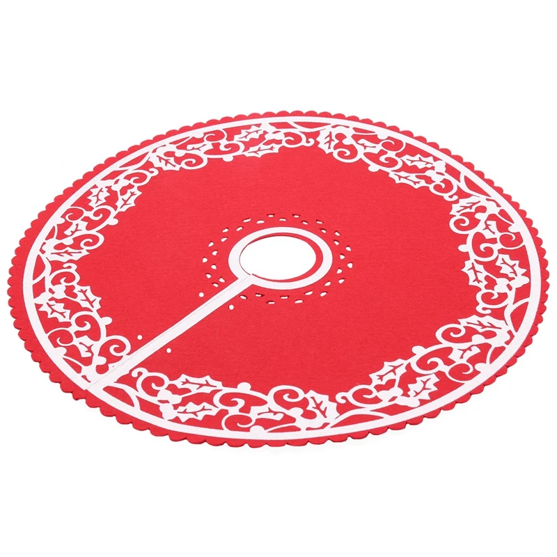 2 Pcs Christmas Tree Skirt-12 Inches Mini Tree Skirt With Floral Border Pattern For New Year Party Xmas Decoration
