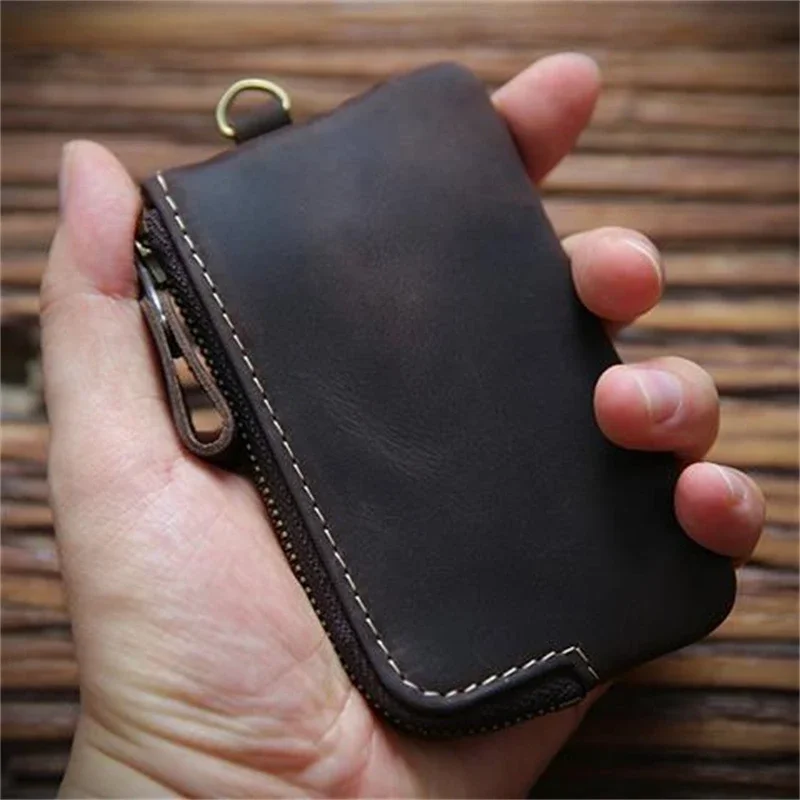 Leather Coin Purses Men's Vintage Small Wallets Household Keys Card Storage Bag Women Cow Leather Change Organizer Bag