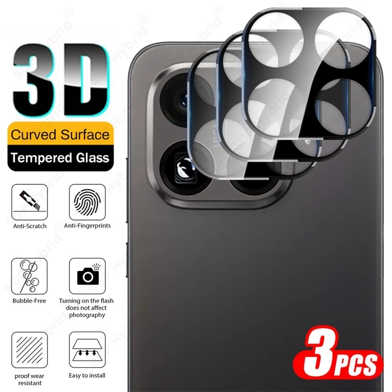 Black 3D Tempered Glass Curved Camera Lens Protectors (3-Pack)